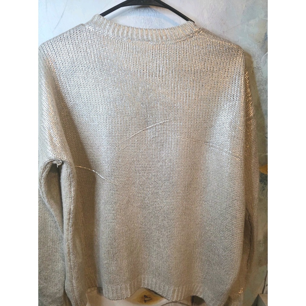 LOIS JEANS Metallic Ivory Shimmer Knit Pullover Sweater Womens Size Small - Picture 2 of 11